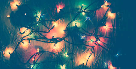 banner for web Christmas background, garland blurred, background for postcard.の写真素材