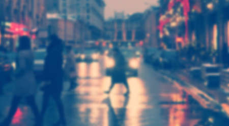 banner for web blurred road in big city, evening city, people, shops in lights.の写真素材