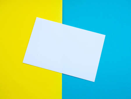 forms white to yellow and blue background, bright colors, empty space for textの写真素材