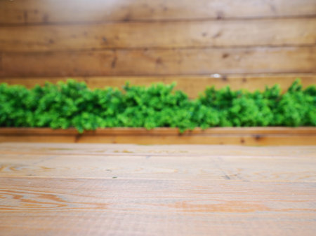 product pedestal, Wooden podium, design backing, out-of-focusの写真素材