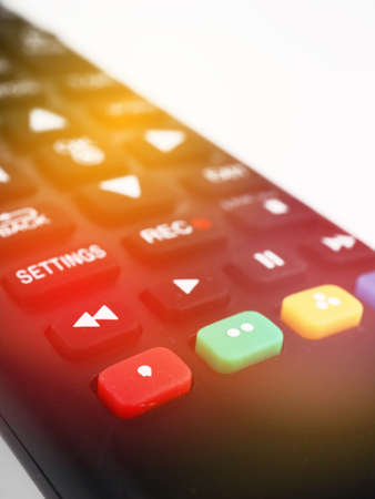 TV remote control, close-up buttons, tinted remote control partsの写真素材