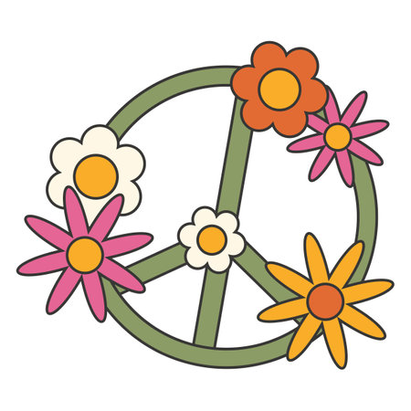 Groovy 70s hippie sticker. Y2k groovy cartoon style. 70s-80s retro vibes.のイラスト素材