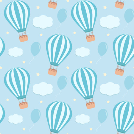 Blue seamless pattern with hot air balloonsのイラスト素材