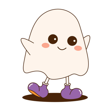 Groovy halloween sticker. Cute halloween ghost. Cartoon character, comic mascot.のイラスト素材