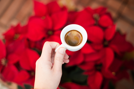 Coffee with Christmas Holiday Decorationsの写真素材