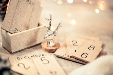Vintage wooden calendar date 25 and month decemberの写真素材