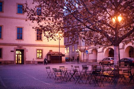 Prague street in winter morning Prague, Czech Republic.のeditorial素材