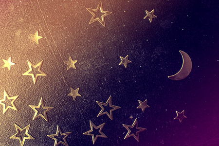 Night sky with stars and moon objects macroの写真素材