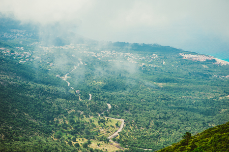 The view from top of the mountain in Llogora national park in the south of Albaniaの写真素材
