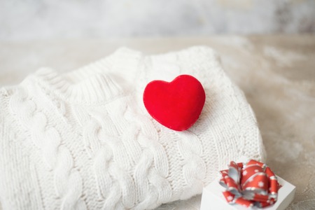 Top view woolen sweater red heartの写真素材