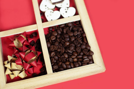 coffee beans wooden window frameの写真素材