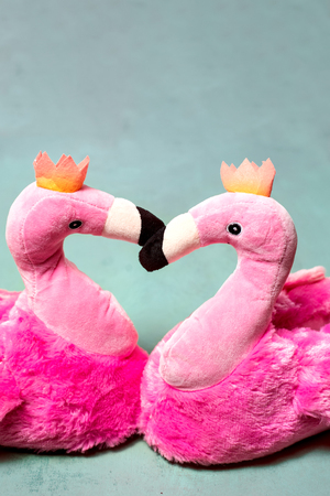 Pink Slippers with flamingo designの写真素材