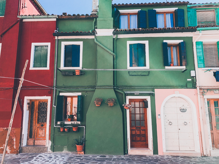 Colorful houses in Burano, Venice, Italyの写真素材