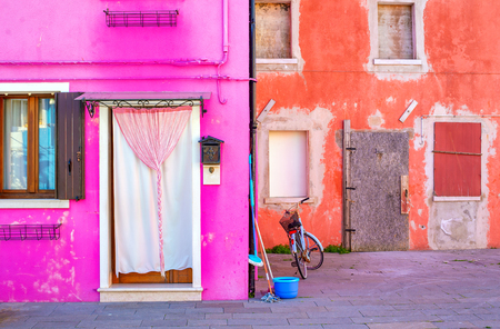 Colorful houses in Burano, Venice, Italyの写真素材