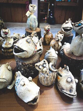 Souvenirs selection from old town Kotor, Montenegro. Souvenir trade - various magnet souvenirs of catsのeditorial素材