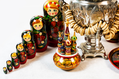 Russian khokhloma, traditional wood painting handicraft souvenirsの写真素材
