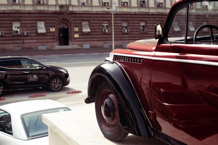 Fragment of red retro carのeditorial素材