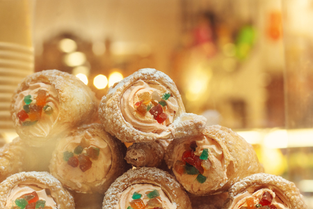 Sicilian Cannoli, traditional italian dessertの写真素材