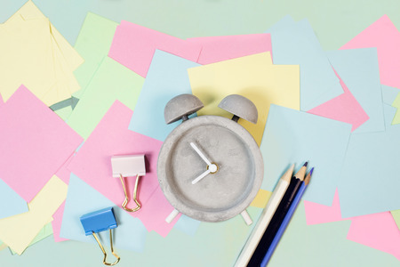 Back to school composition with vintage alarm clockの写真素材