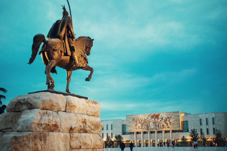 Scanderbeg Square in the center of Tirana, Albaniaのeditorial素材