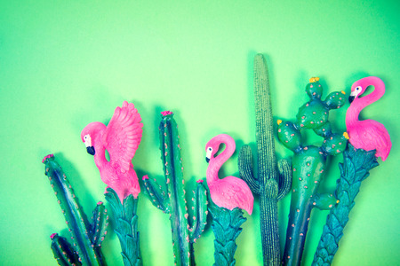 flamingo on vibrant colors background top viewの写真素材