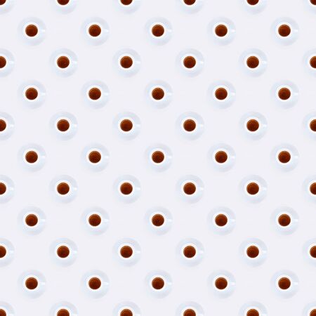 Photo collage of coffee cup and saucer. Top view, isolated on white.の写真素材