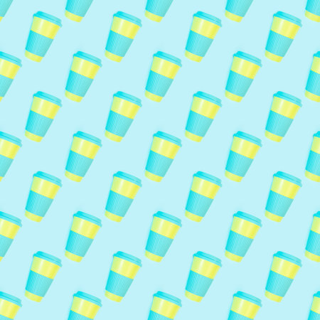 Zero waste concept. Stylish reusable eco coffee cup seamless pattern