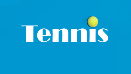 Big tennis ball on blue background