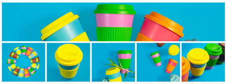 Zero waste concept. Stylish reusable eco coffee cup Natural bamboo cup