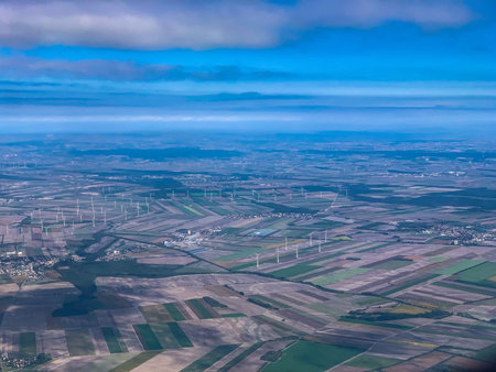 Aerial view over the windmills close to Vienna