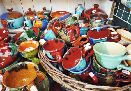 Traditional Hungarian handmade ceramics for interior decoration in the market in Budapest