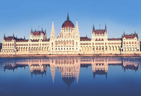 View of hungarian Parliament building, Budapest, Hungaryの写真素材