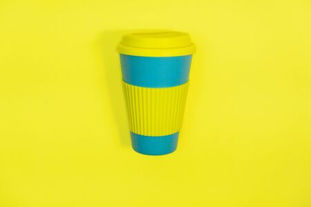 Zero waste concept. Stylish reusable eco coffee cup Natural bamboo cupの写真素材