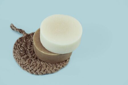 Eco-friendly cleaning kit. Organic soap jute washcloth. Zero waste plastic-freeの写真素材