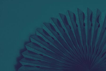 paper fans and honeycombs party decor on pastel background duotoneの写真素材