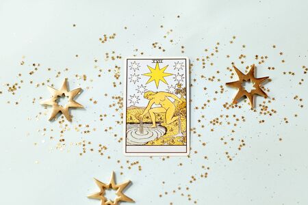 tarot card major arcana the star top view flat layのeditorial素材