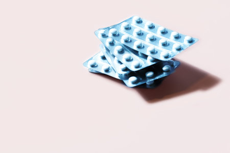 Heap of medical pills in plastic package.