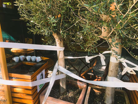 Empty Cafe in Tirana Albania during covid-19 lockdownのeditorial素材
