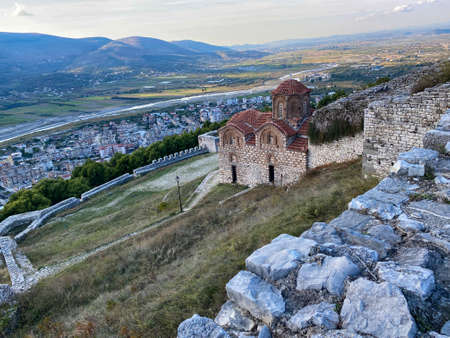 St. Theodores church in Berat city, Albaniaの写真素材