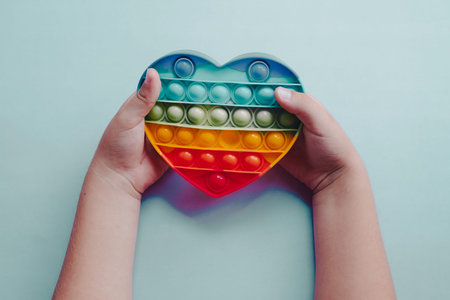 Top view pop it fidget anti stress toy in child hands