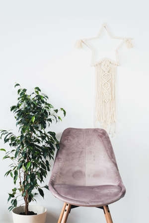 Wall panel boho style made with macrame techniqueの写真素材