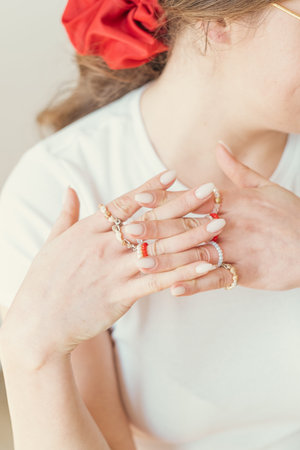 Young woman hands with beautiful accessories, close up