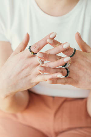 Young woman hands with beautiful accessories, close upの写真素材