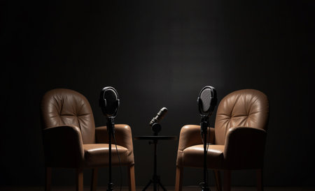 Generative ai two chairs and microphones podcast studio interiorの素材