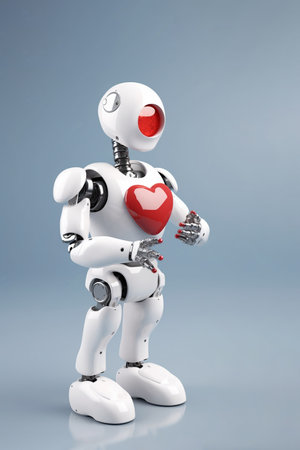 Generative ai robot holding red heartの素材