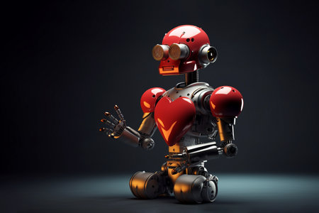 Generative ai robot holding red heartの素材