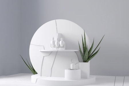 generative ai 3d podium for beauty product showcase with aloe vera.の素材
