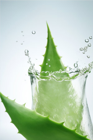 Generative ai, aloe vera with water splashes. High quality illustrationの素材