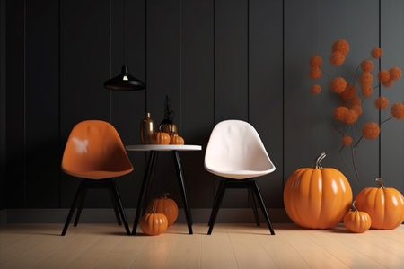 Generative AI interior with creative Halloween decor.の素材