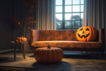 Generative AI interior with creative Halloween decor.の素材